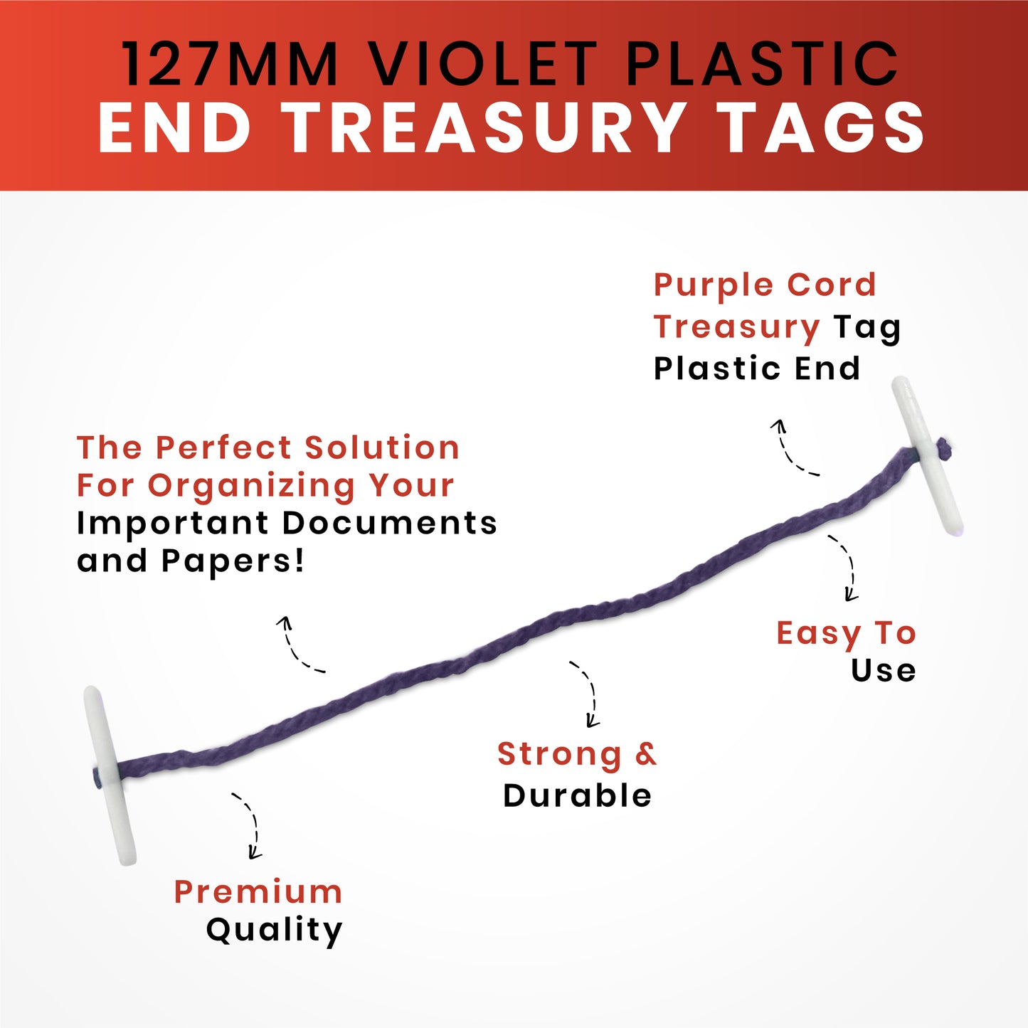 Pack of 1000 127mm Plastic End Violet Treasury Tags
