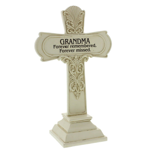 " Grandma " Graveside Memorial Commemorative Cross 19cm Tall~ Heavy Ivory Resin Construction.