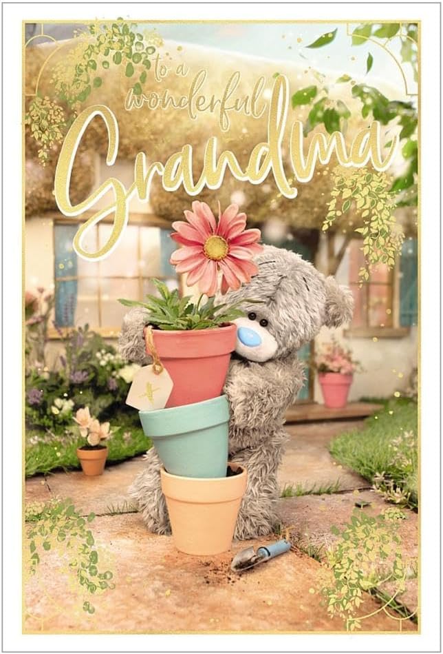 To A Wonderful Grandma Bear With Stack Of Plant Pots Photo Finish Mother's Day Card