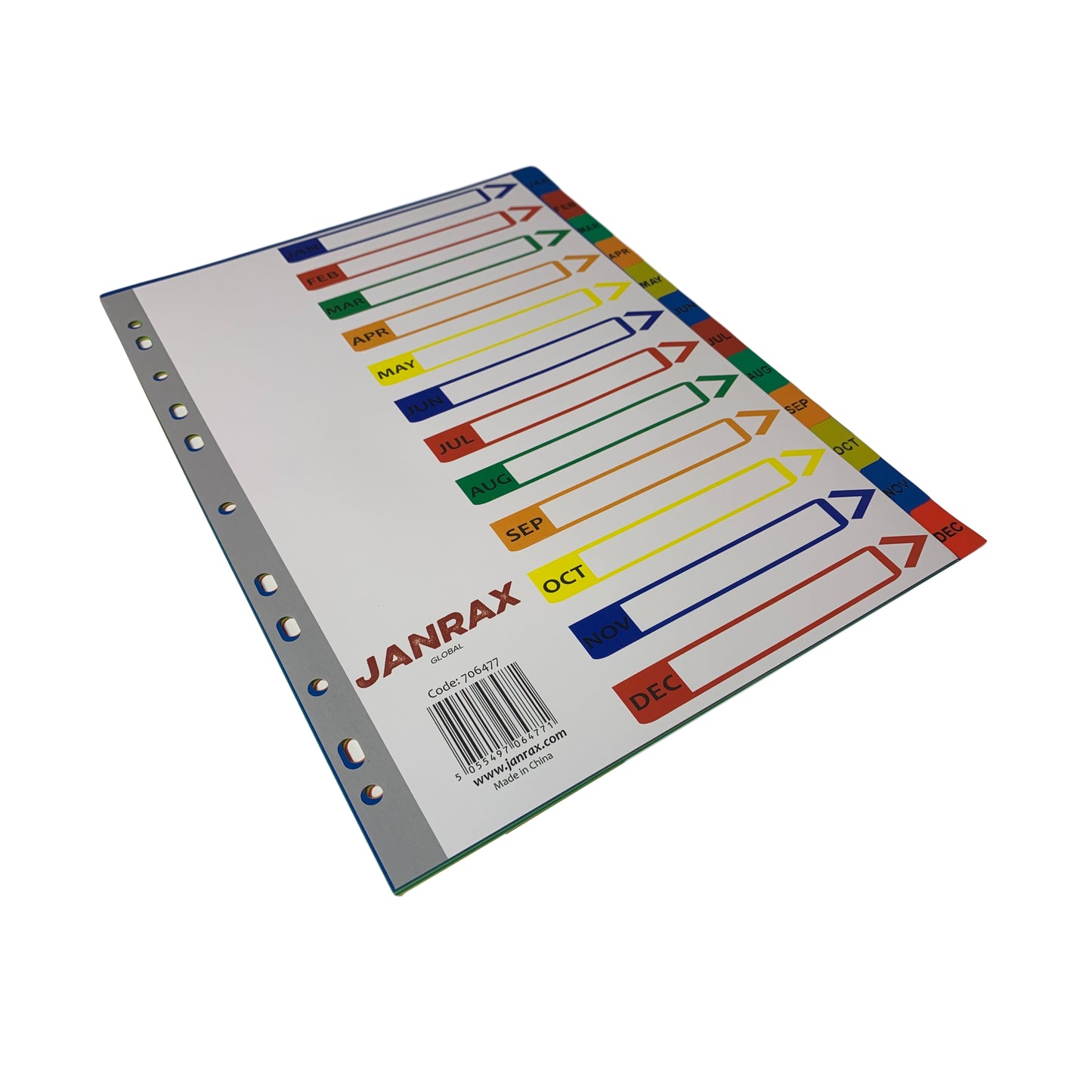 A4 Jan - Dec Month Polypropylene Dividers with Reinforced Index Cover