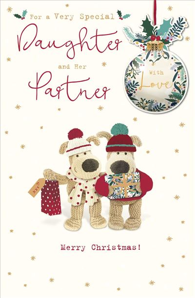 Boofle Holding Gifts Daughter & Partner Christmas Card