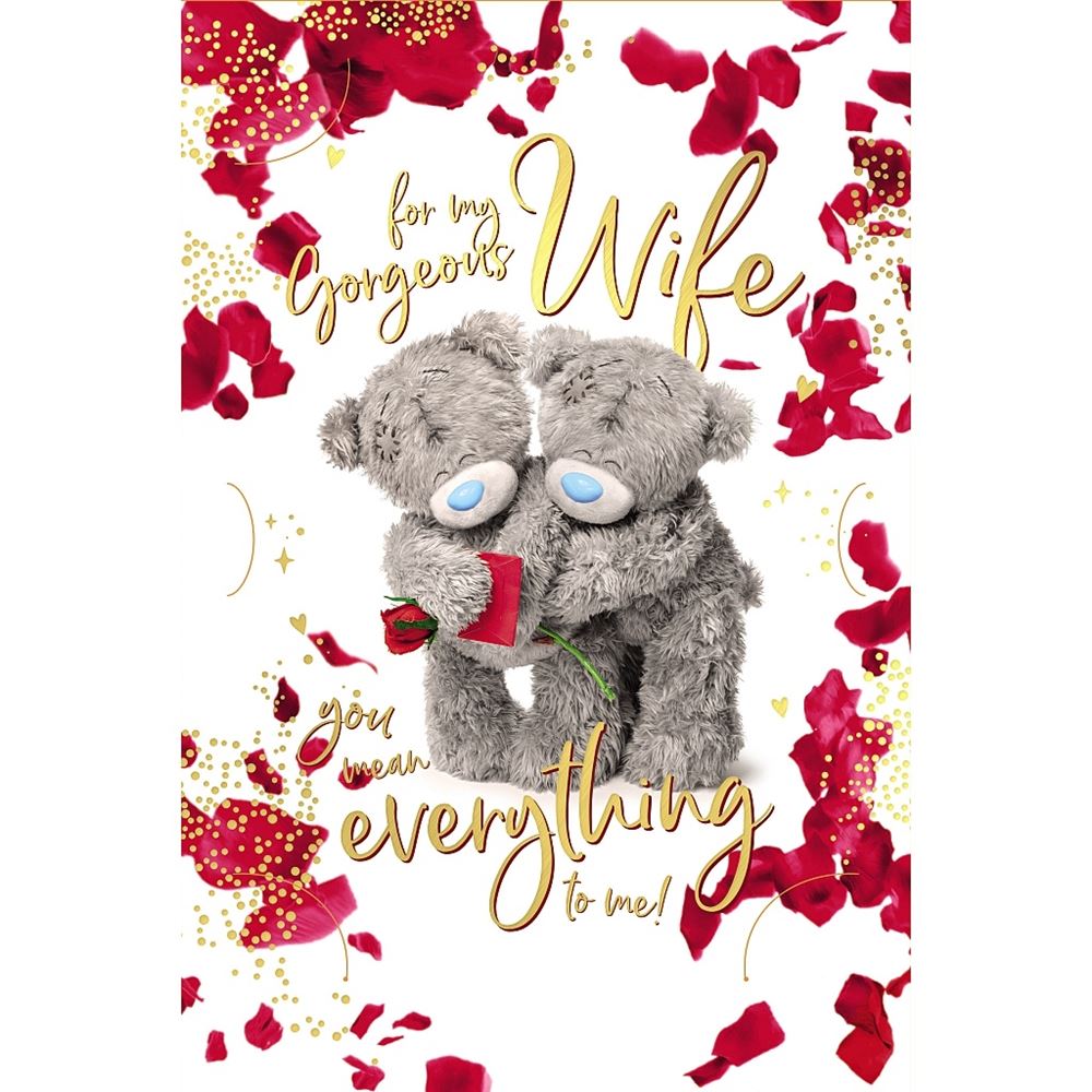 Bears With Rose And Envelope 3D Holographic Wife Birthday Card
