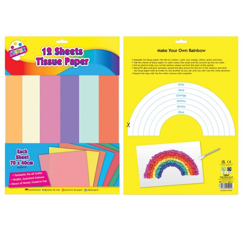 Pack of 12 Sheets Assorted Colours Tissue Paper