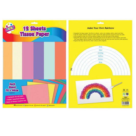 Pack of 12 Sheets  Assorted Colours Tissue Paper
