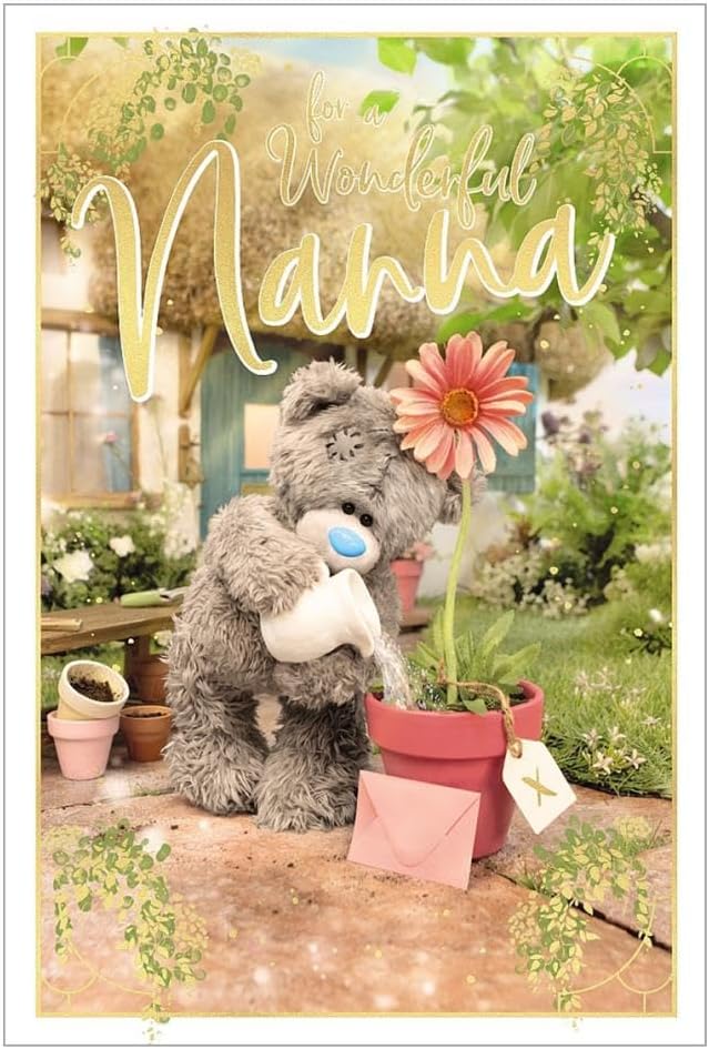 For A Wonderful Nanna Bear Watering Flower Photo Finish Mother's Day Card