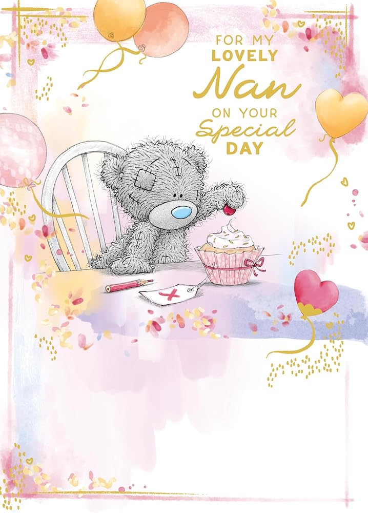 Bear At table With Cake Lovely Nan Birthday Card