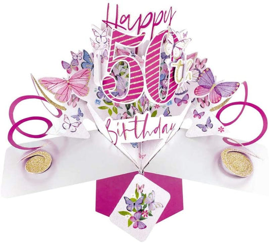 Pop Up 50th Birthday Butterflies Greeting Card