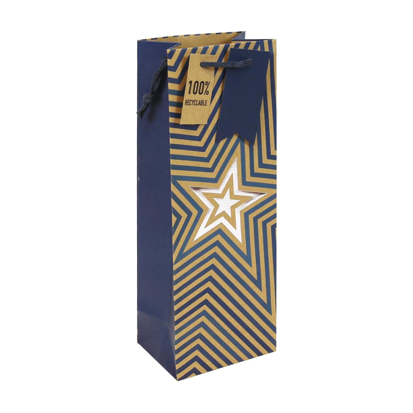 Kraft Blue Stars Bottle Gift Bag
