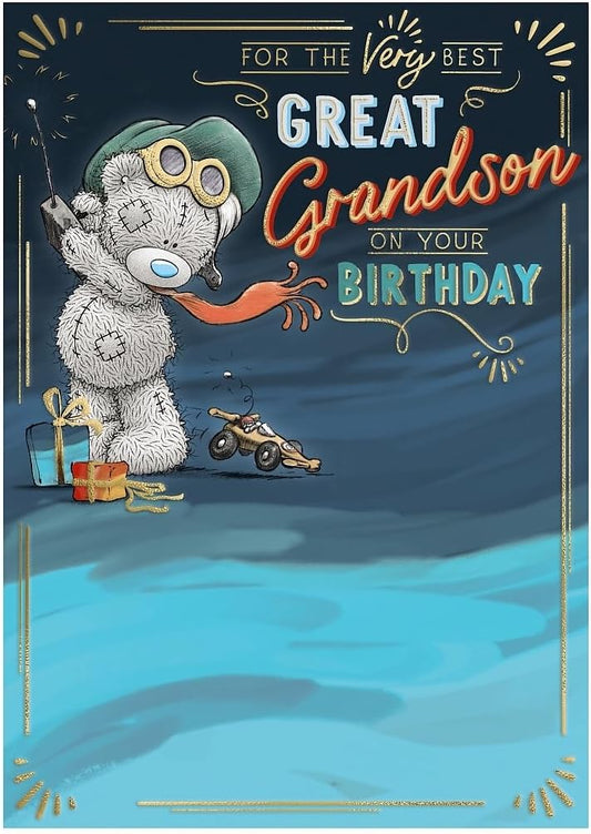 Bear And Toy Car Very Best Great Grandson Birthday Card