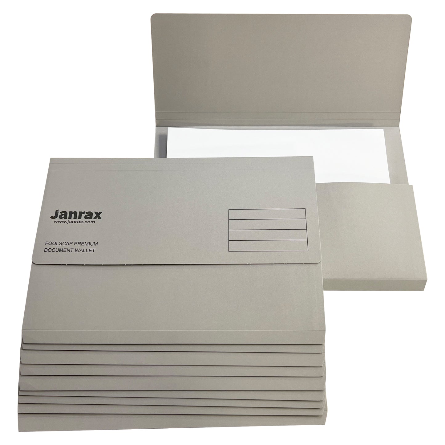 Pack of 50 Grey Card Premium Foolscap Document Wallets