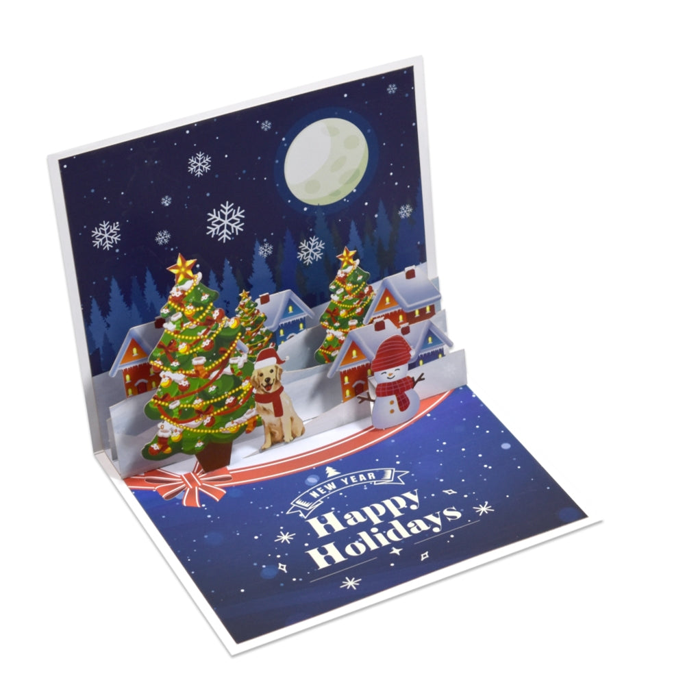 Snowy Night Scene Happy Holidays & New Year 3D Pop Up Christmas Card