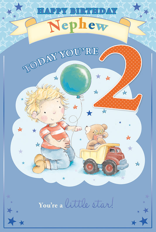 Today You're 2 Boy With Balloon Nephew Candy Club Birthday Card