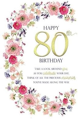 Floral Wreath 80th Milestone Birthday Card