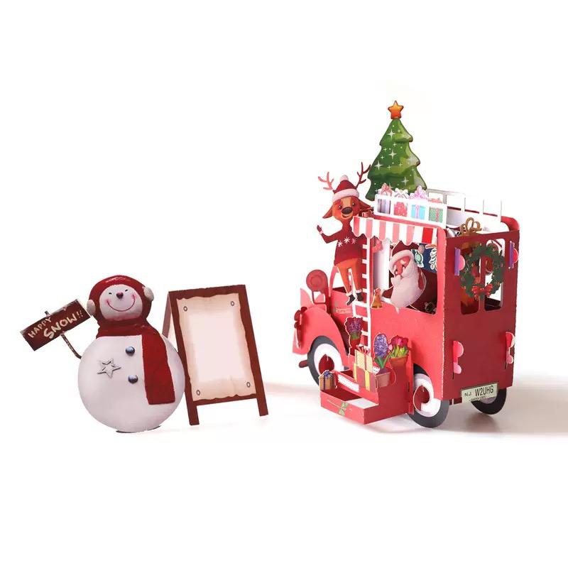 Santa’s Festive Truck & Snowman Scene Christmas Card