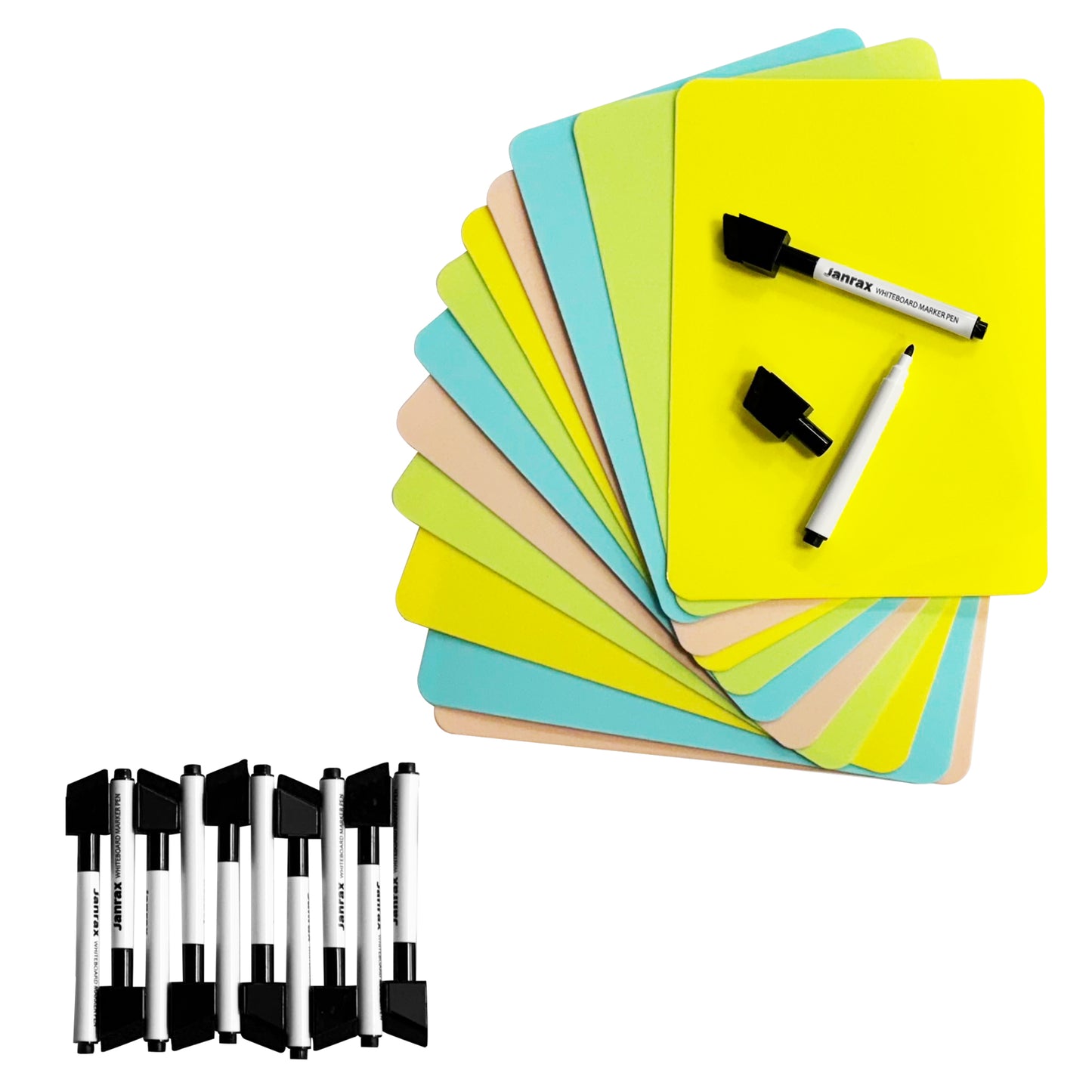 Pack of 12 A5 Assorted Coloured Whiteboards with 12 White Board Marker Pens
