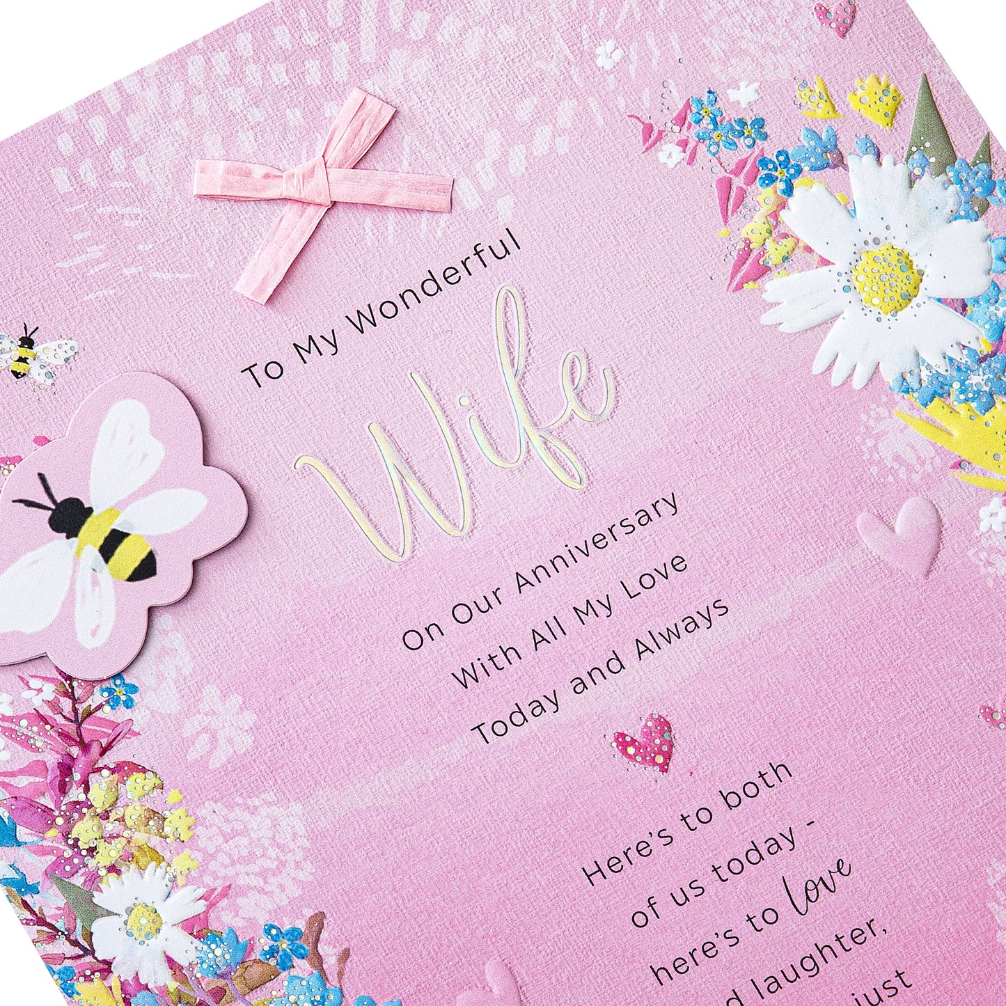 Pink Florals Design & Heartfelt Verse Wife Anniversary Card