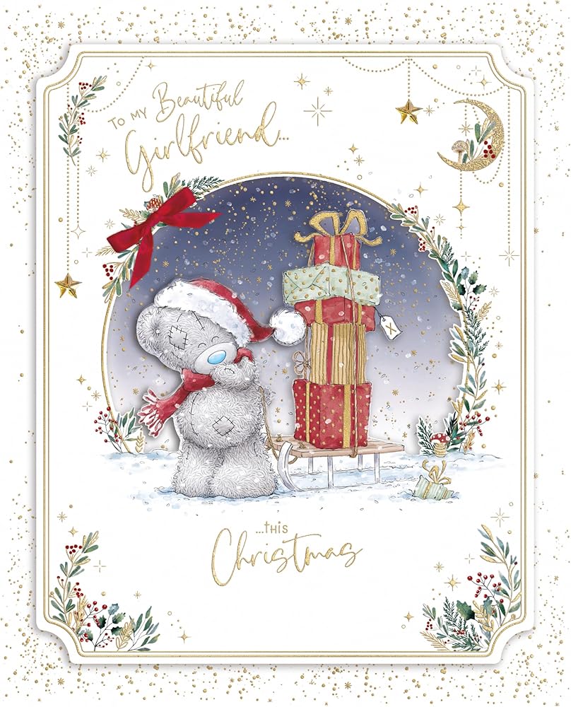 Bear With Sledge And Gifts Beautiful Girlfriend Luxury Handmade Boxed Christmas Card