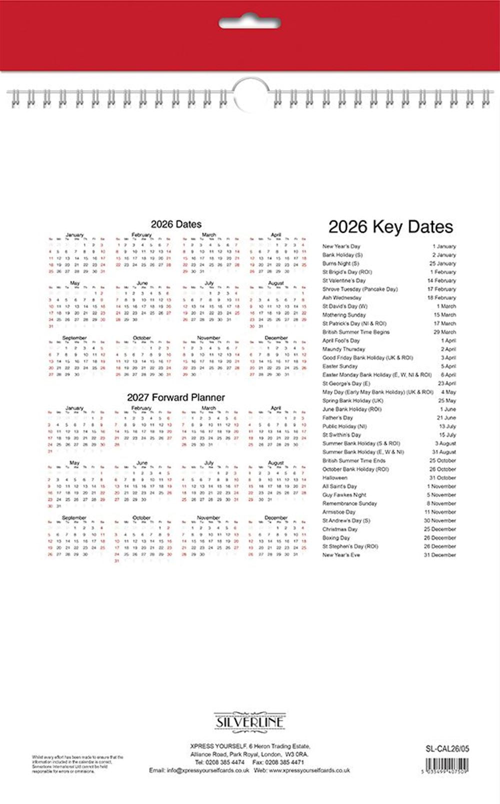 A3 Month To View Calendar 2026 – 297mm x 420mm