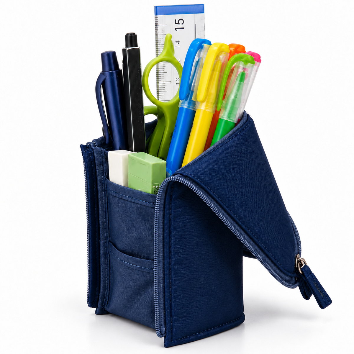 Pack of 12 Blue Standing Zip Pencil Cases 19.5 x 5 x 9cm