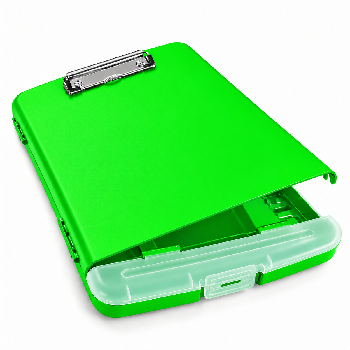 Pack of 6 A4 Green Plastic Clipboard Box Files With Pencil Holder - Storage Filing Case