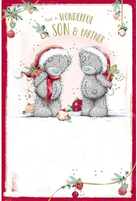 Bears With Gifts Behind Backs Son & Partner Christmas Card