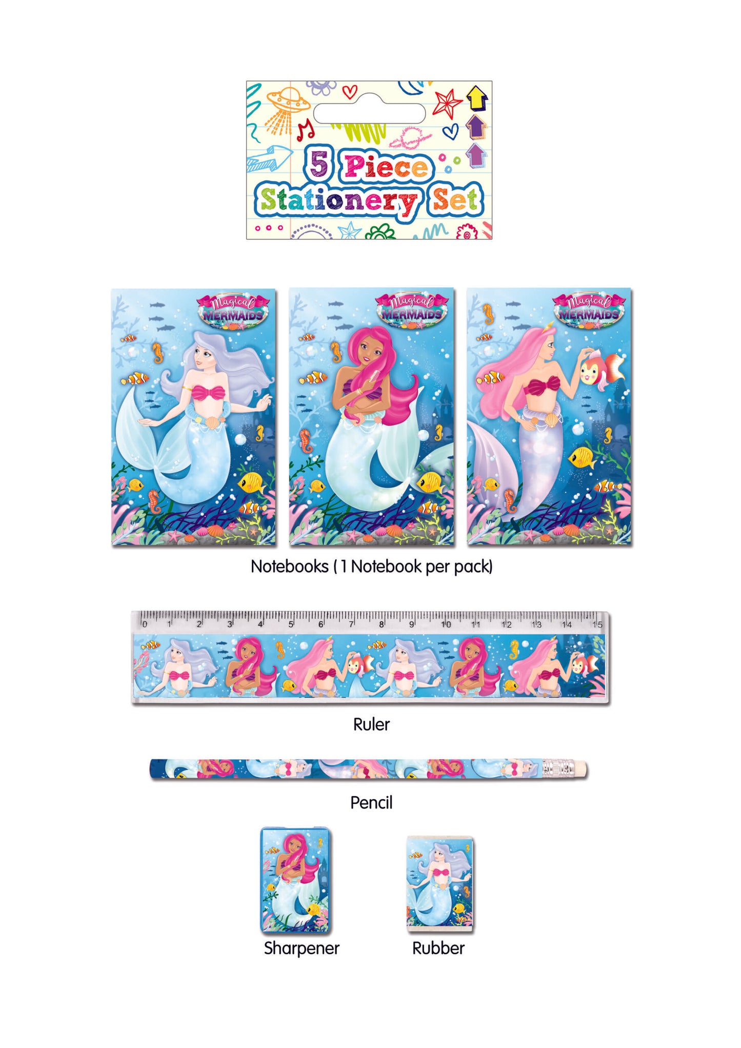 5 Piece Mermaid Stationery Set