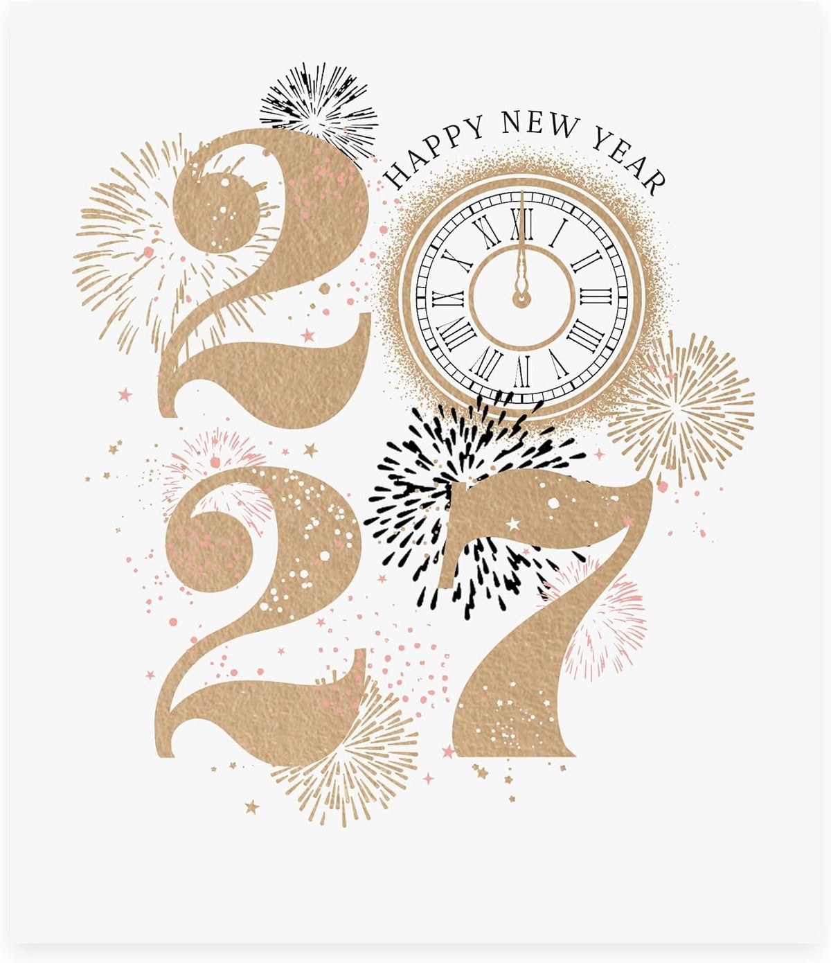 Date With Clock and Fireworks Design New Year Christmas Card