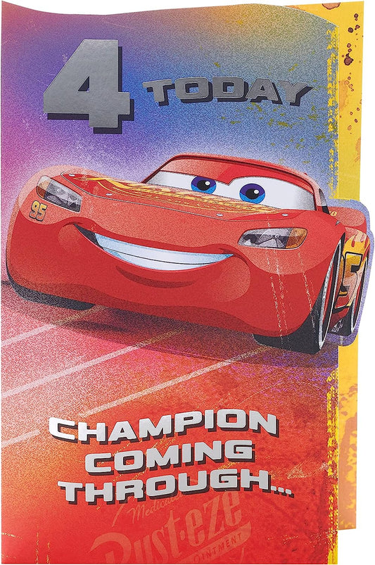 Disney Cars Design With Lightning McQueen 4th Birthday Boy Card