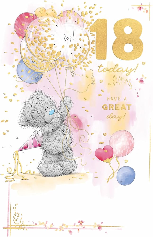 Bear Holding Balloons Embellished 18th Birthday Card