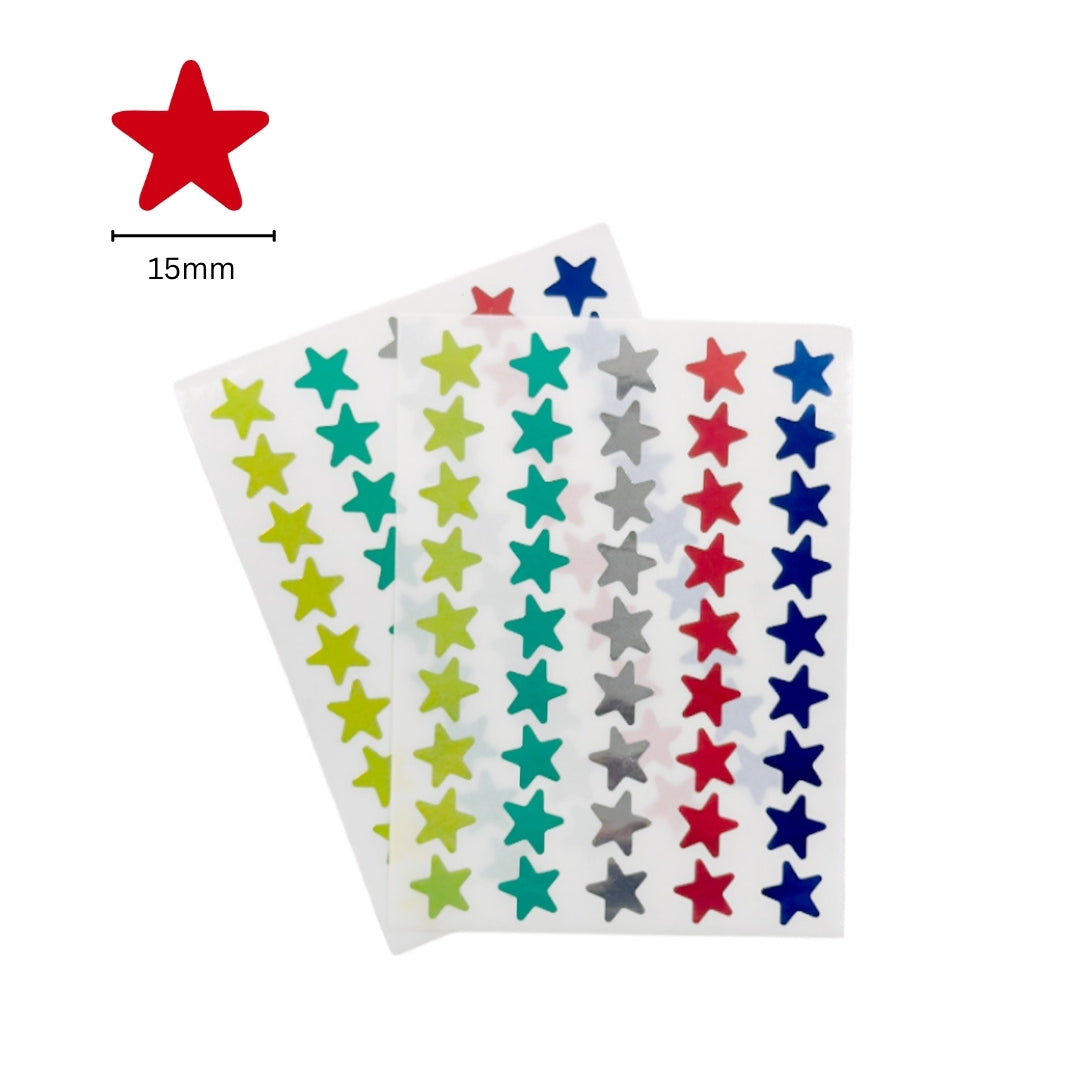 Pack of 1080 Assorted Fashion Colours 15mm Self-Adhesive Shiny Stars