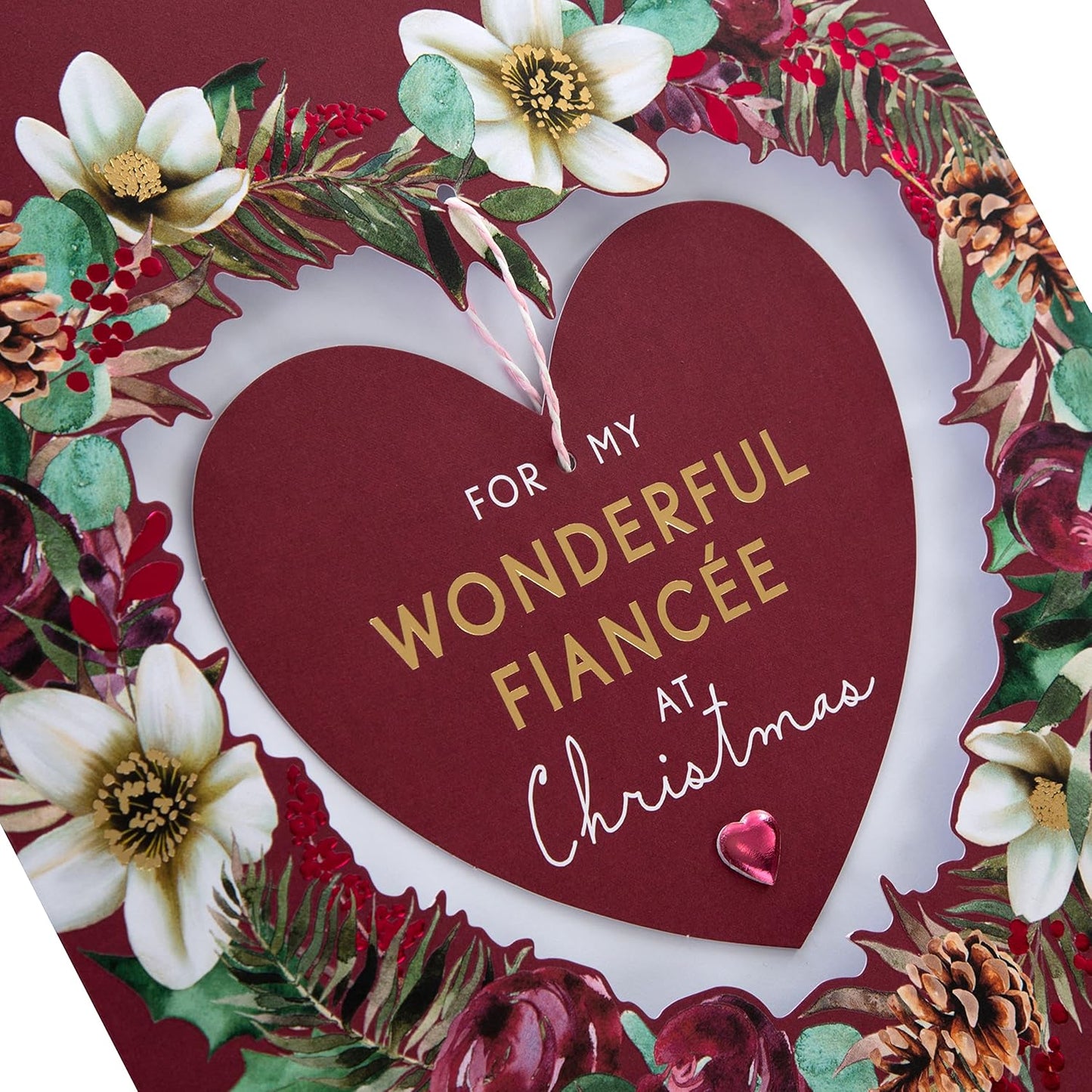 Floral Heart Design Fiancée Boxed Christmas Card