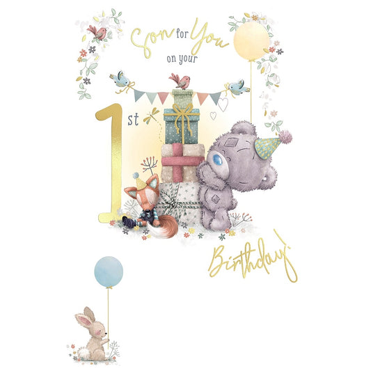 For Son Tiny Tatty And Pile of Gifts Design 1st Birthday Card