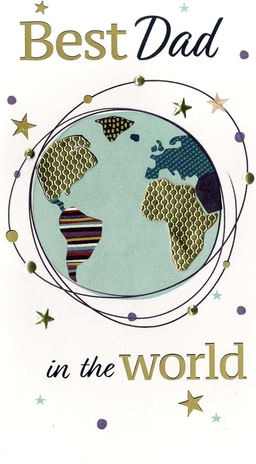 Best Dad in The World Golden Globe Hand-Finished Embellished Father's Day Card
