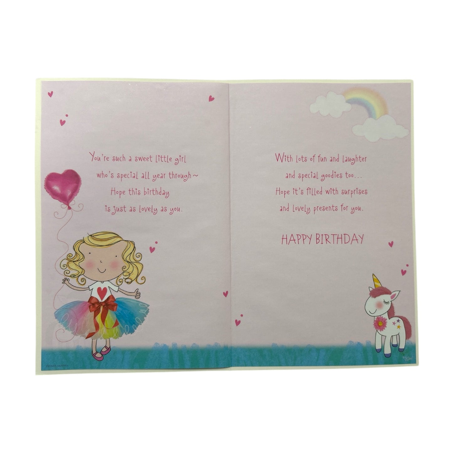Daughter Age 2 Girl And Unicorn Design Juvenile Birthday Card With Badge