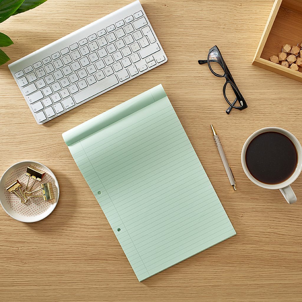 Pack of 6 Rhino A4 Green Paper 100 Page 8mm Lined with Margin Refill Pads