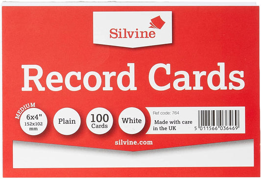 Pack of 100 Plain White Record Cards 152x101mm