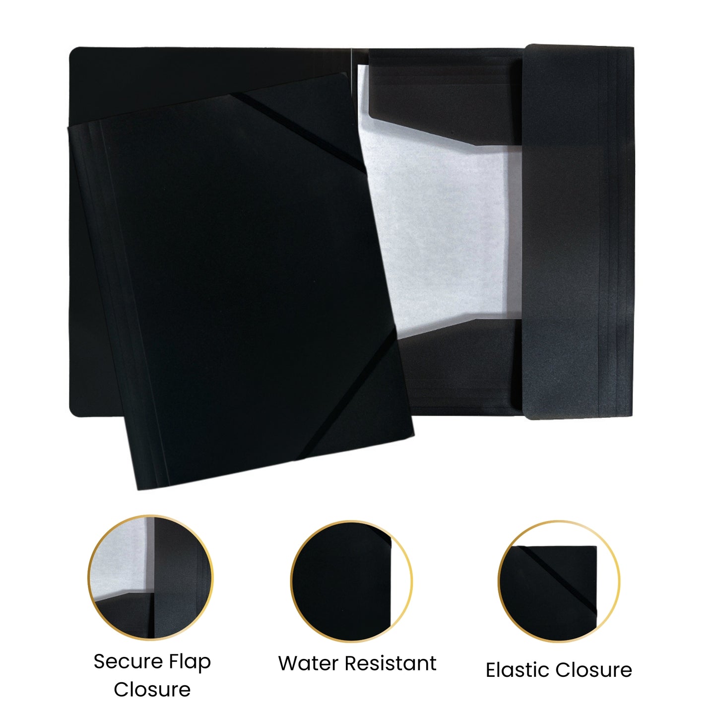 Pack of 120 A4 Clearview Black 3 Flap Folders with Elasticated Closure