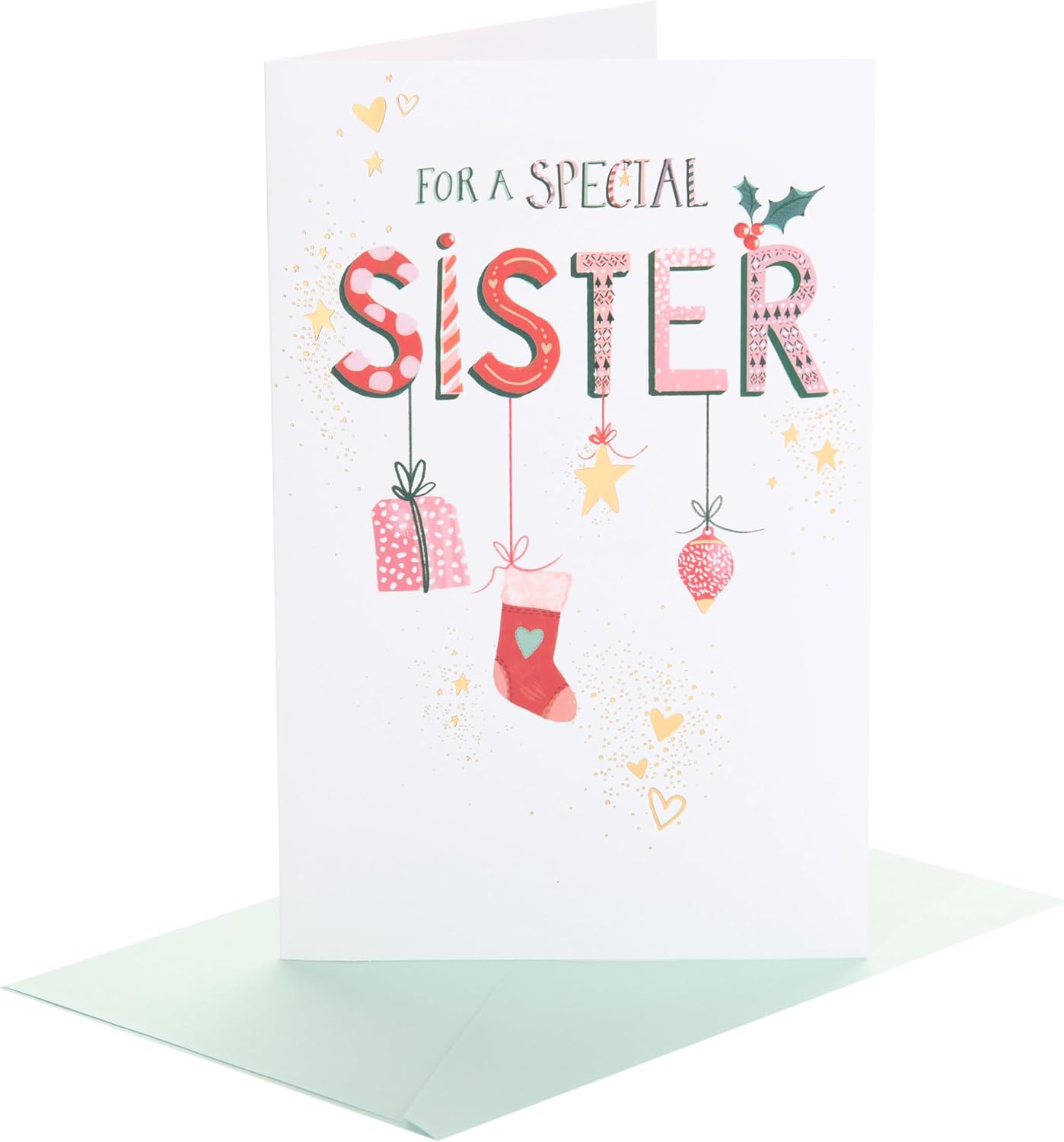 Hanging Baubles Sister Christmas Card