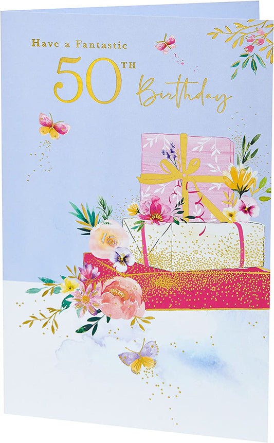 Presents Themed 50th Birthday Card For Her
