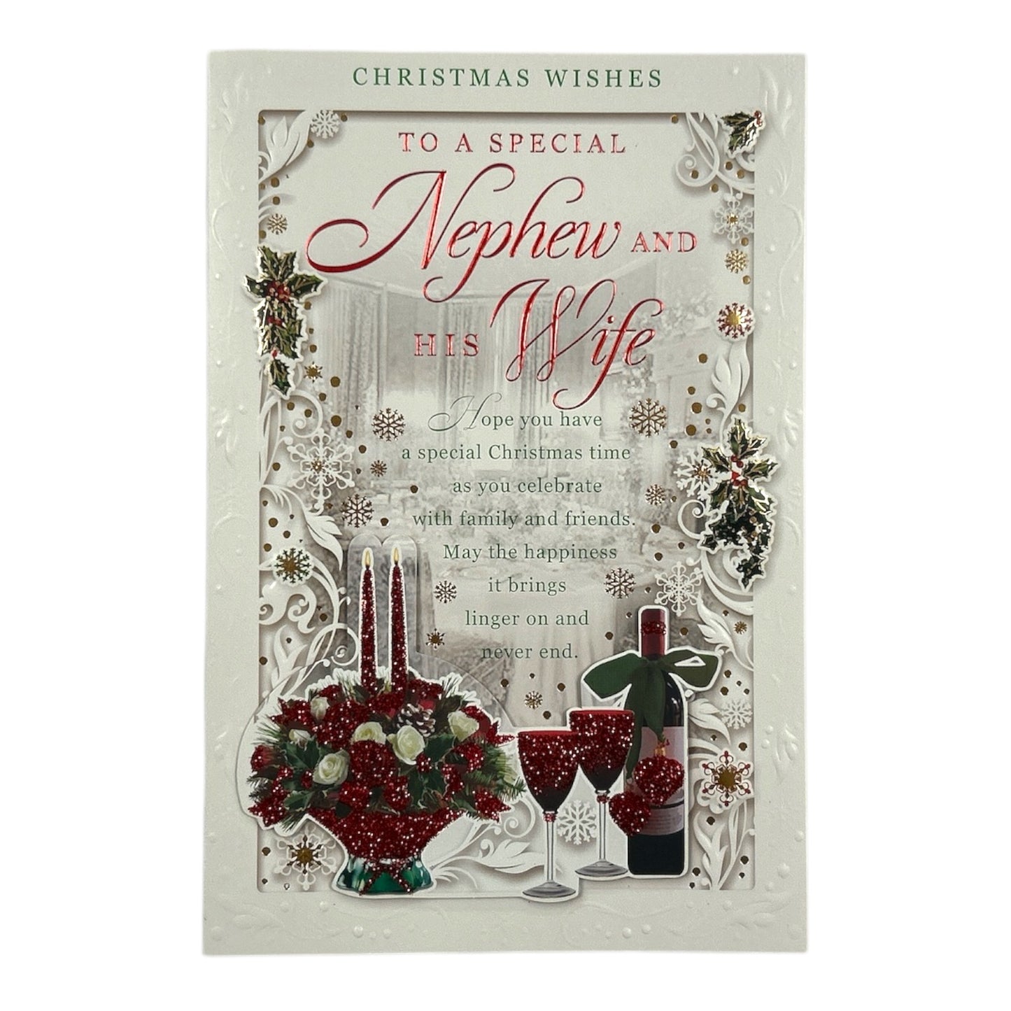 To a Special Nephew and His Wife Festive Classic Design Christmas Card
