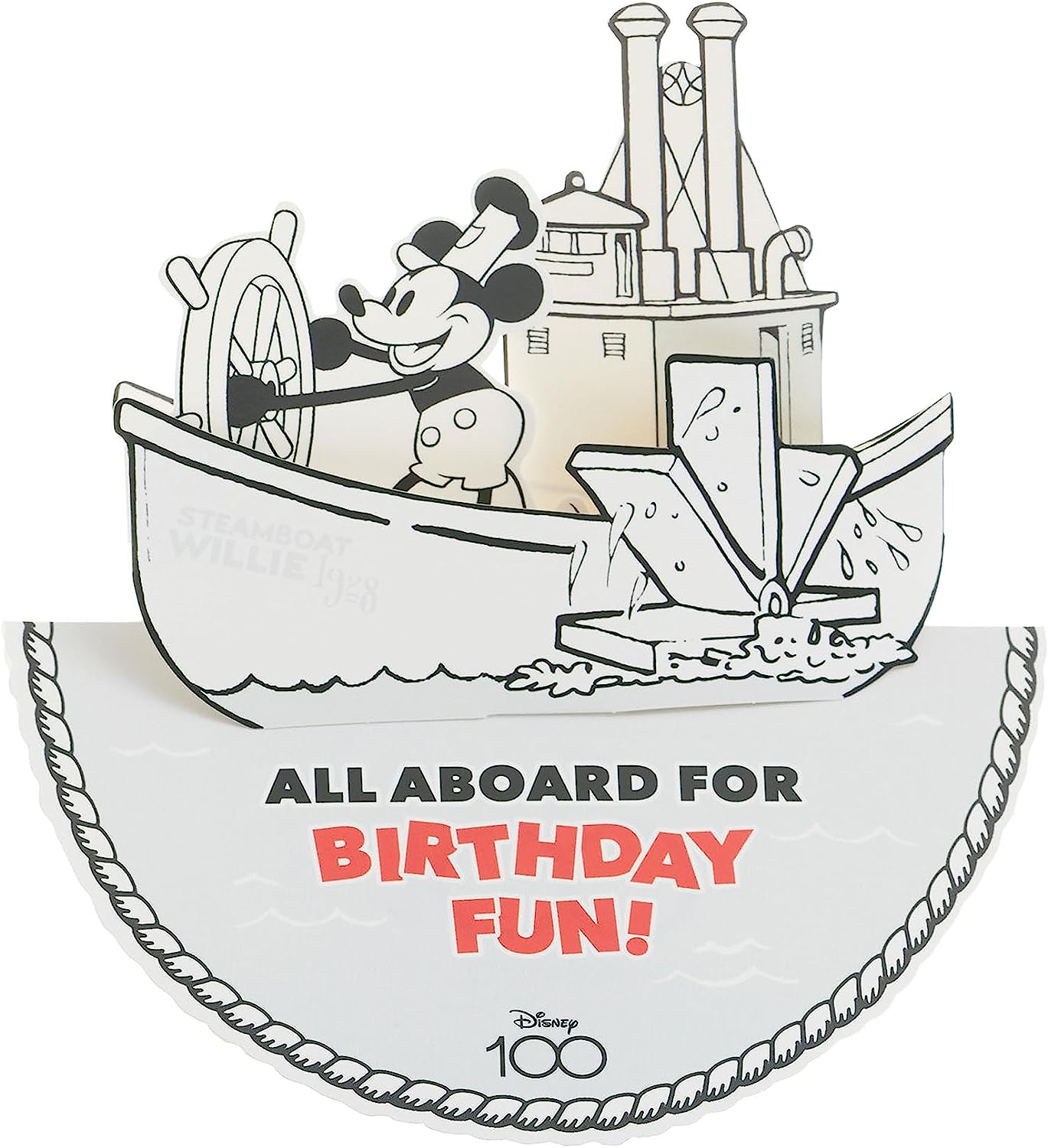 Disney 100 Pop Up Steamboat Willie Mickey Mouse Design Birthday Card