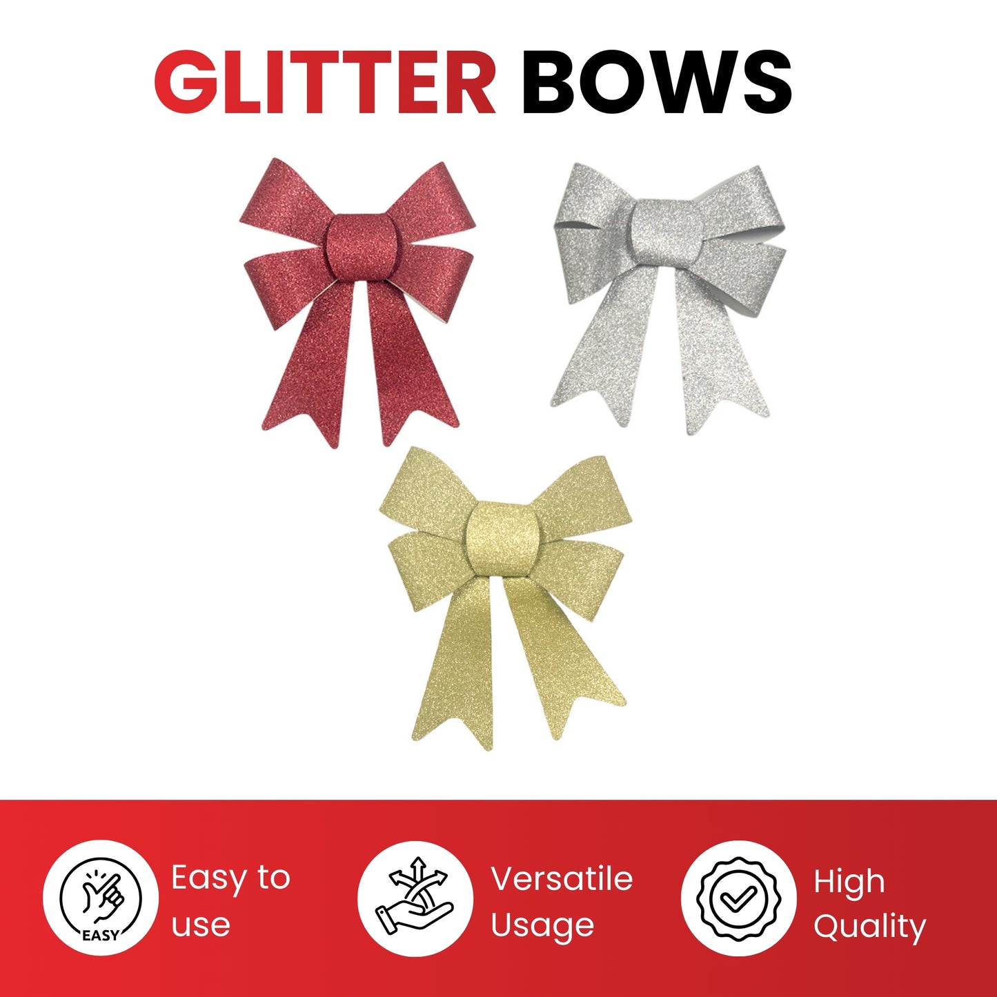 Pack of 3 Christmas Red Present Gift Bows
