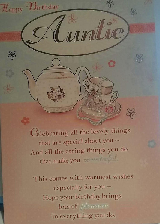Auntie Tea Pot And Cup Set Design Birthday Card