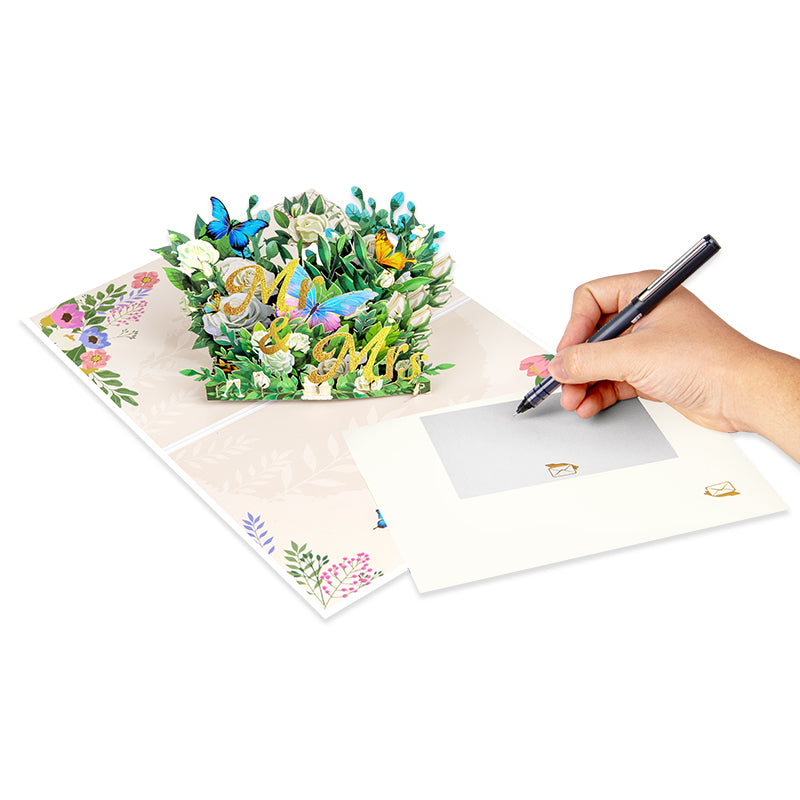 Mr & Mrs with Floral Accents Romantic Pop Up Wedding Congratulations Card