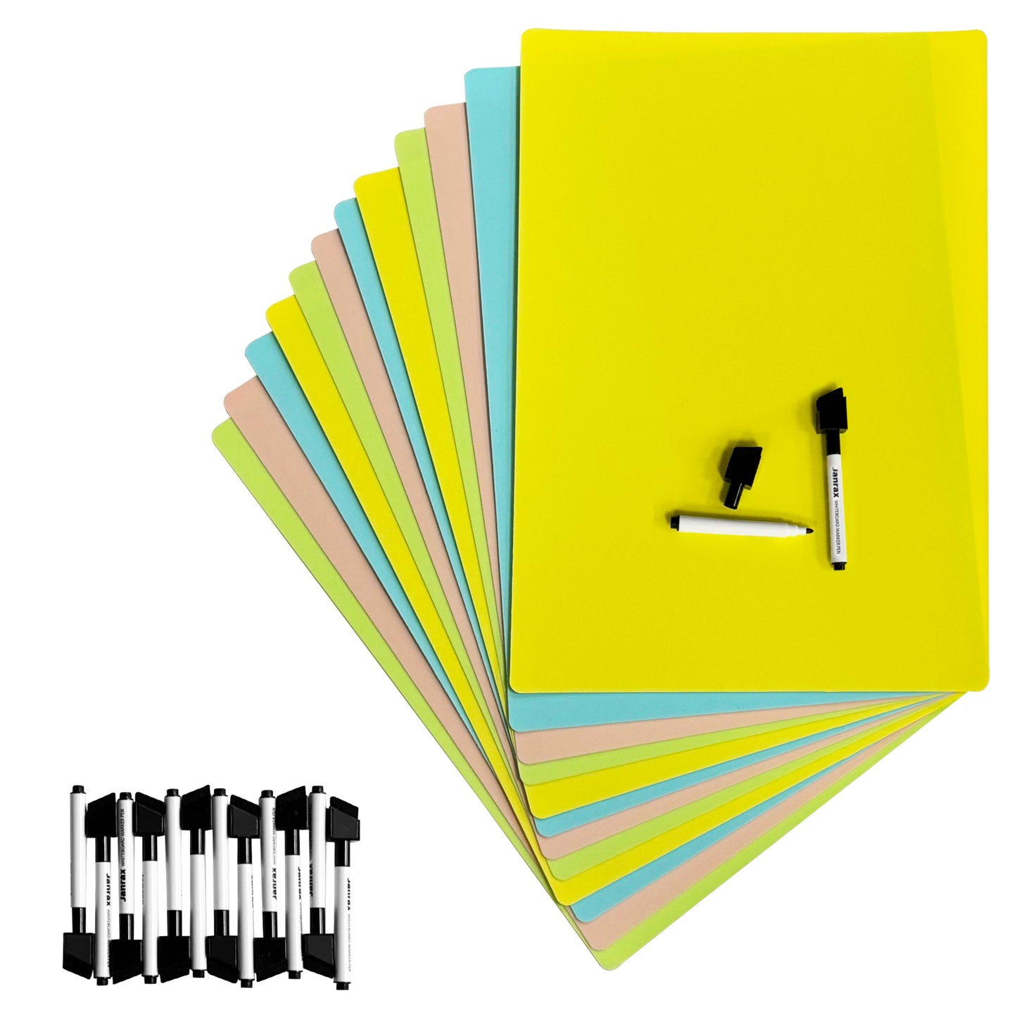 Pack of 12 A3 Assorted Coloured Whiteboards with 12 White Board Marker Pens