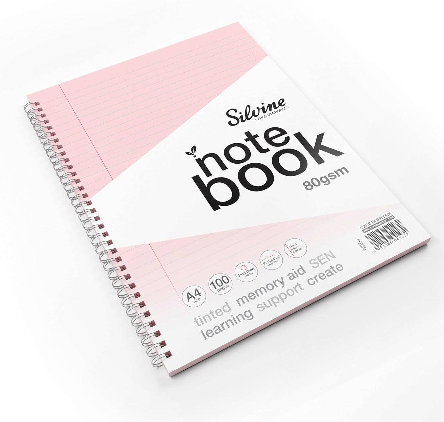 A4+ 100 Pages Twin Wire SEN Pink Paper Dyslexia Notebook - Lined with Margin