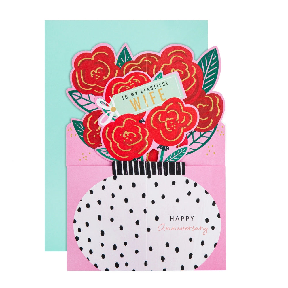 3D Pop-Up Bouquet of Roses Design Wife Anniversary Card