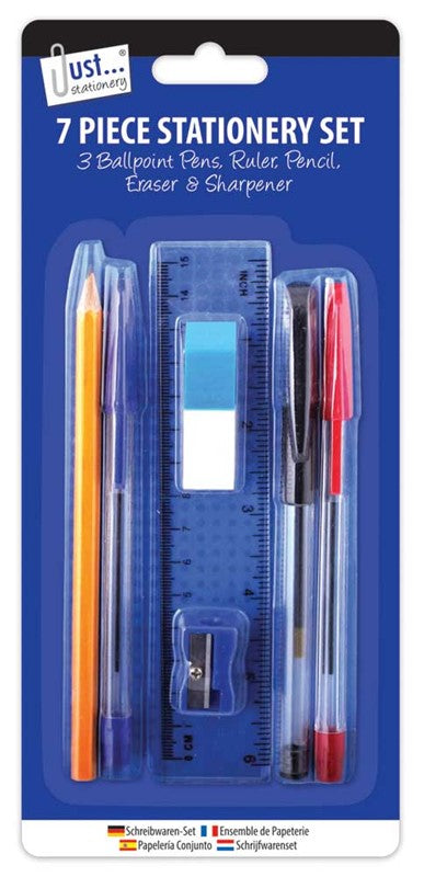 7 Piece Stationery Set - Back to School Pen Pencil Ruler Eraser Sharpener