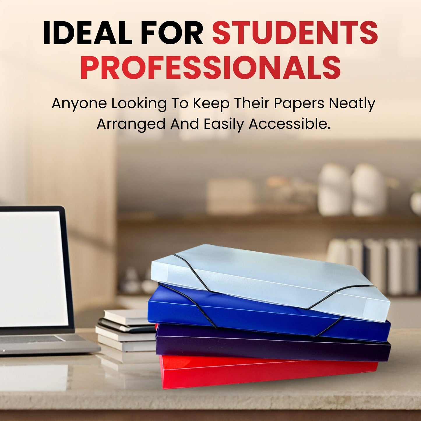 Pack of 10 A4 Clearview Red Box Files with Elastic Closure