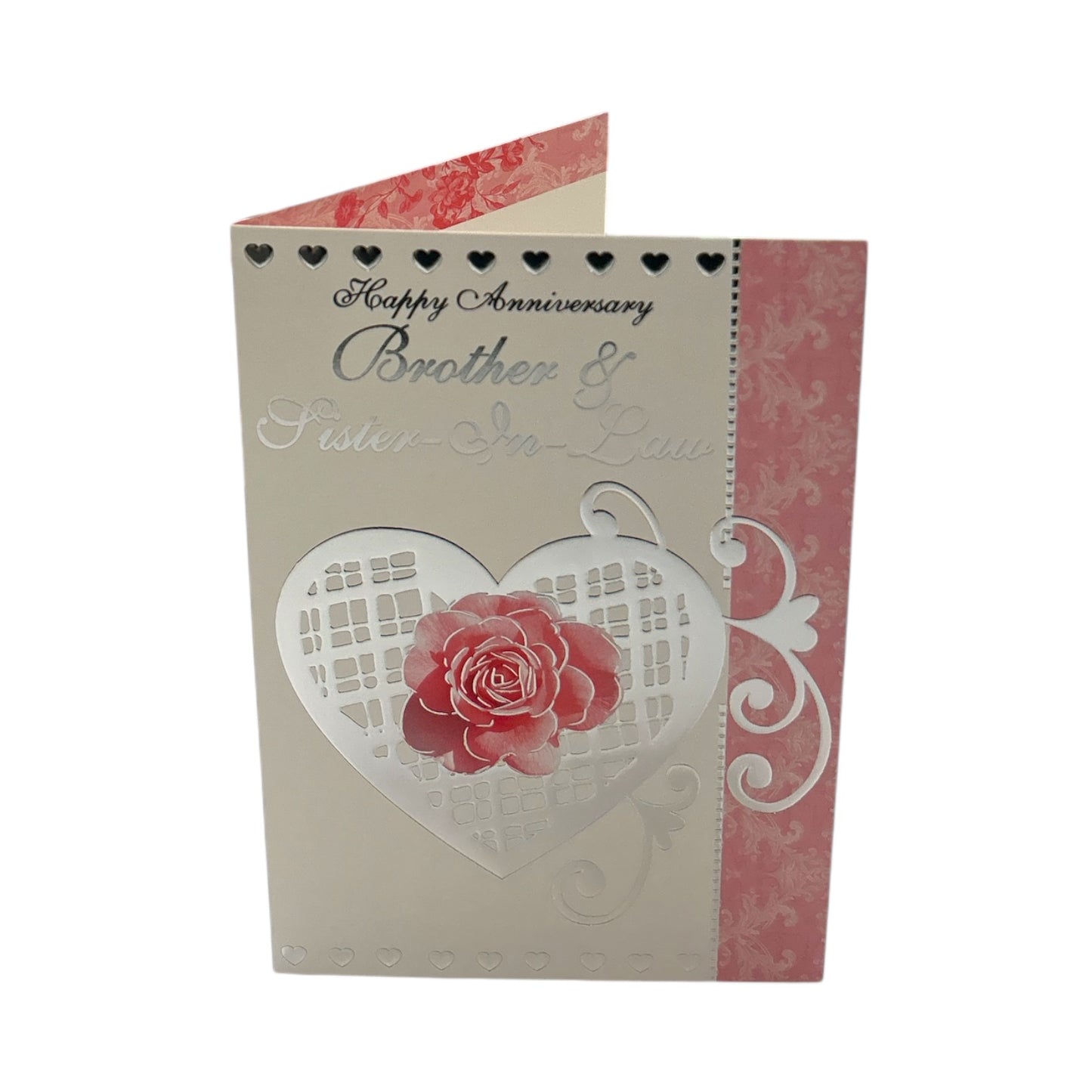 Brother & Sister-In-Law Traditional Silver Heart Design Anniversary Card